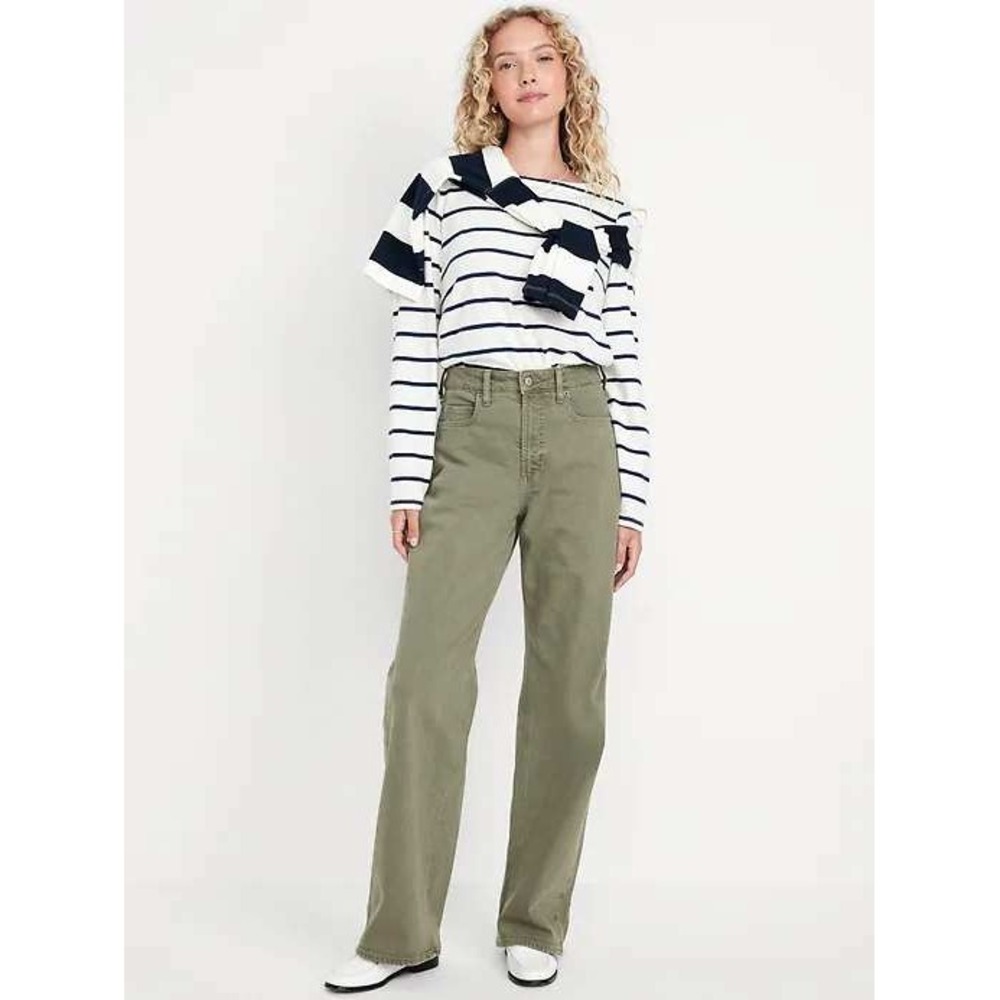 Old Navy Extra High Rise Wide Leg‎ Pants Olive Green 12 Neutral Minimalist